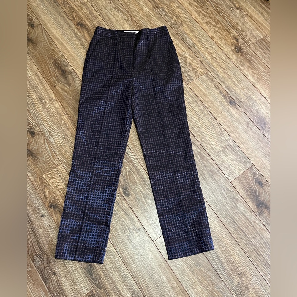 Diane Von Furstenberg Women’s Shimmer Navy and Black Patterned Dress Pants